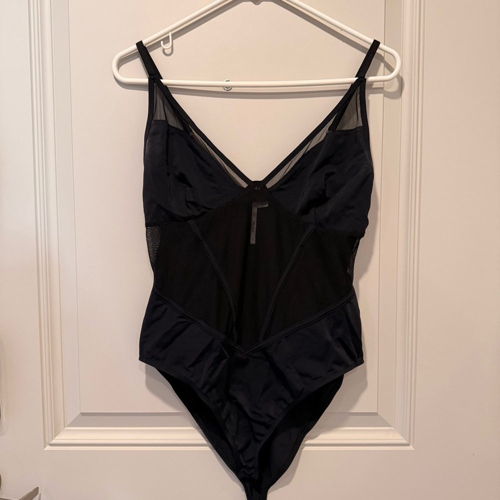 River Island Black Mesh-Trim One-Piece Bodysuit